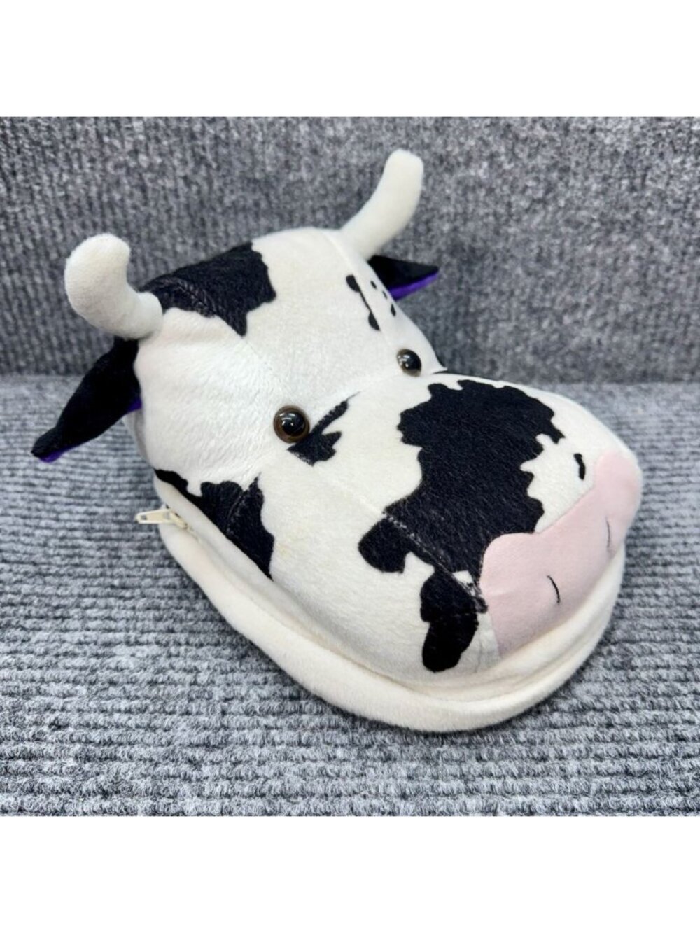Vintage Plush Cow HeadCase Photo Album Carrying Head Case Y2K 90s Picture Holder